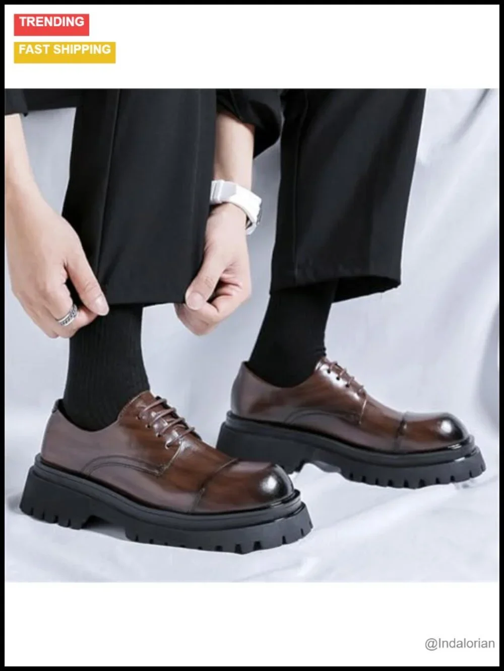 Men's Chunky Platform Oxfords Formal Business Casual Height Incre Leather Dress